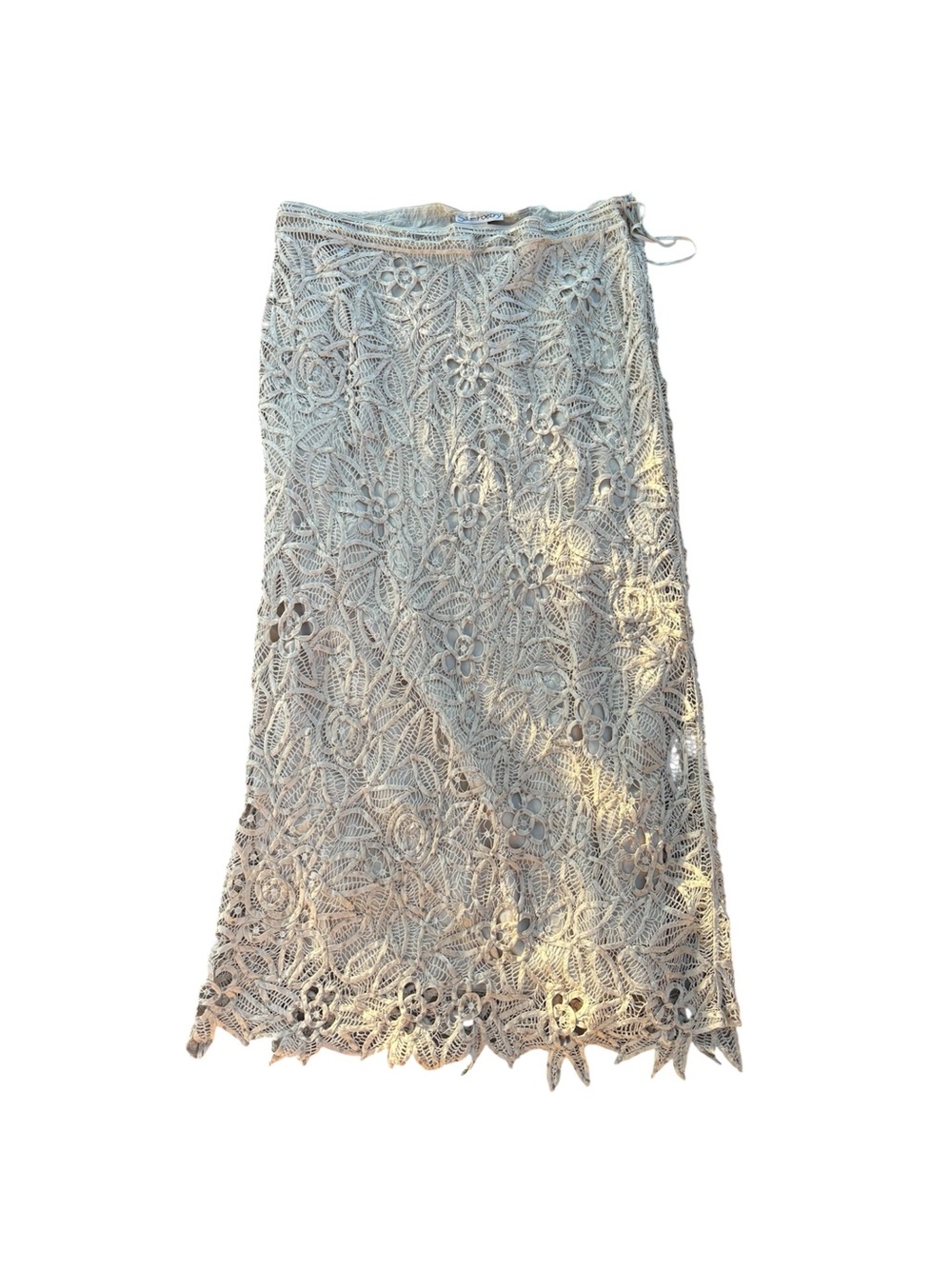 Vintage Silk Beaded Lace Crochet Maxi Skirt Boho Fairy S-XL